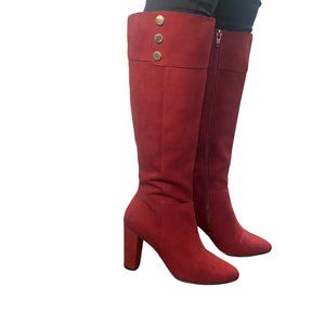 JONES NEW YORK KENDRA Boots Red Faux Suede 6M Knee High